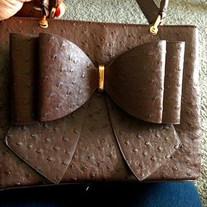 NWOT - CROSSI PURSE W/ DOUBLE dark brown OSTRICH EMBOSSED HANDBAG